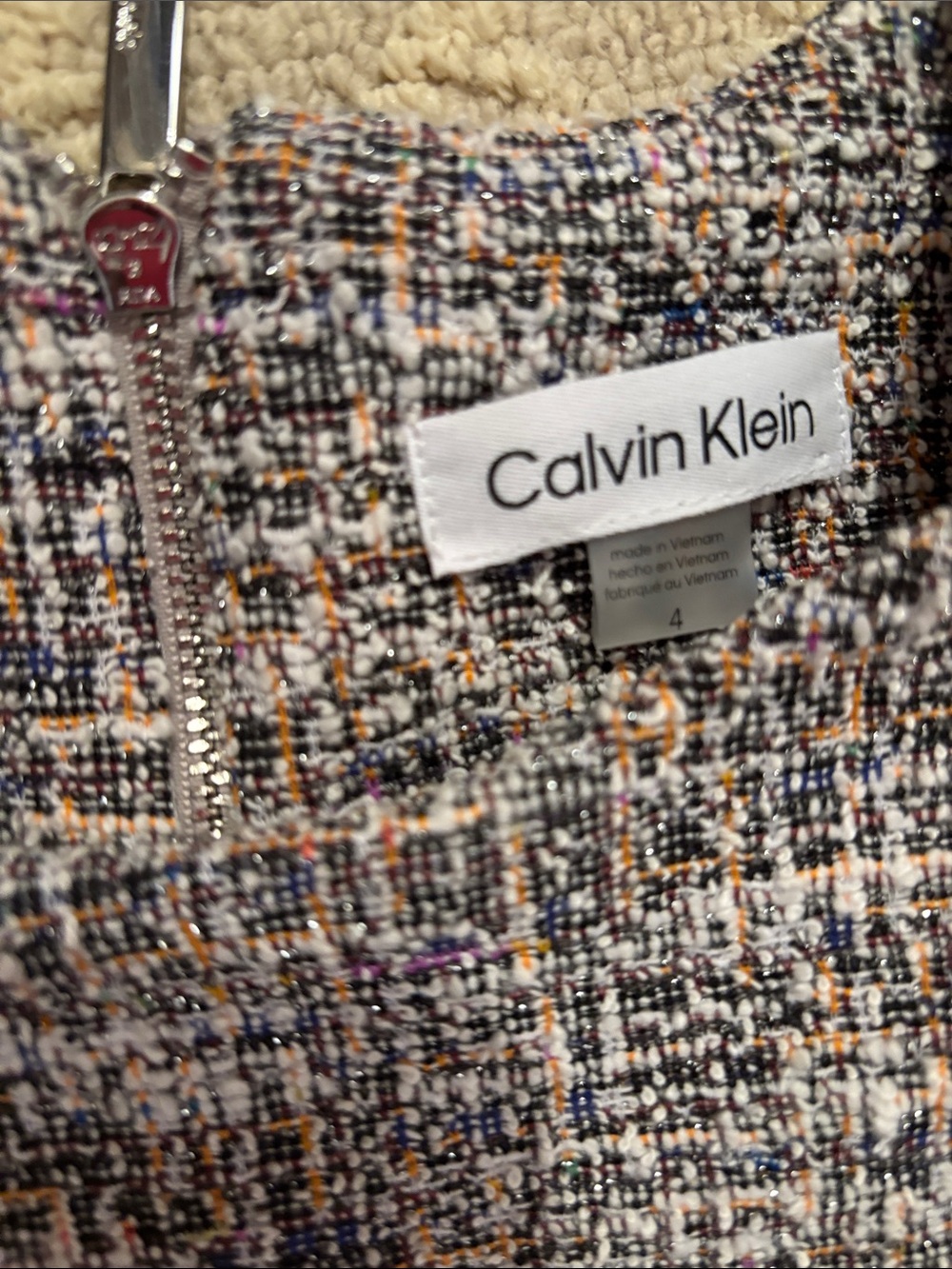 NWOT Calvin Klein Tweed-Look Sleeveless Dress with Waist Tie